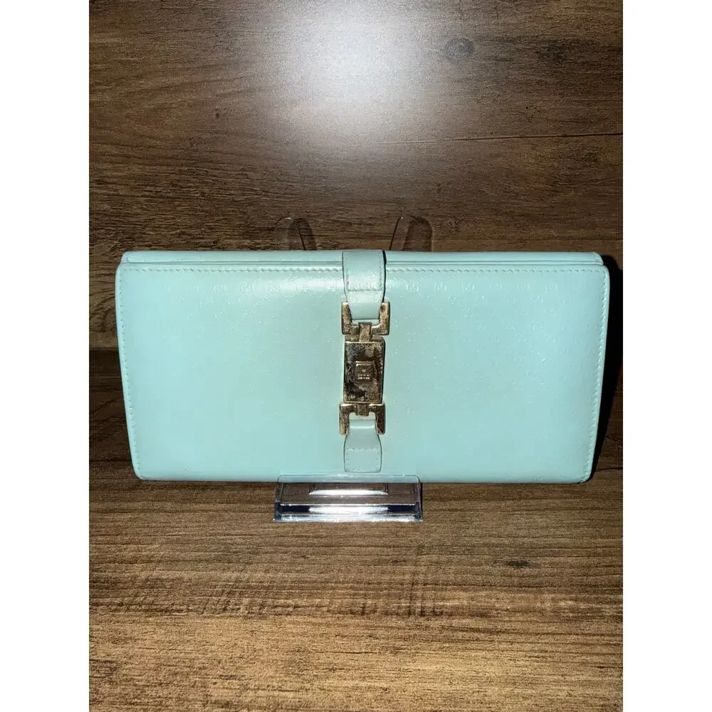 Gucci Jackie GG Embossed Long Wallet Rare Mint Green Gold Hardware with box - Picture 5 of 12
